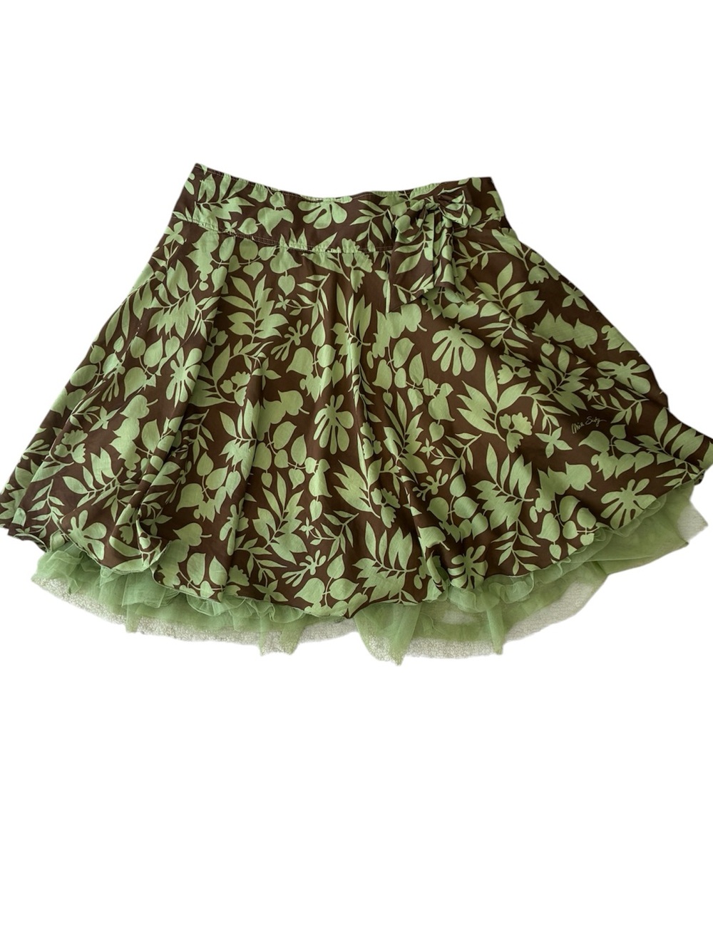 Miss Sixty Vintage y2k Green & Brown Floral Tulle Mini Skirt Size Large